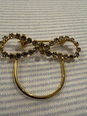Gold-Tone Crystal Bow Brooch - Clear Rhinestones